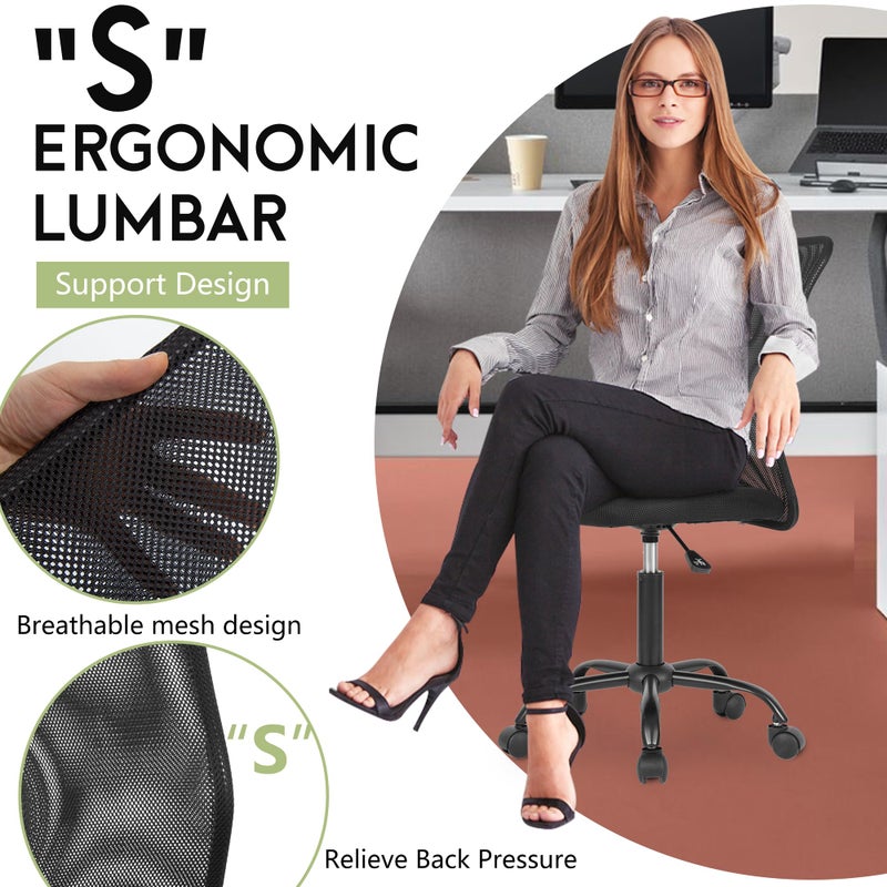 BestOffice Ergonomic Office Chair Desk Chair Mesh Computer Chair Armless Back Support Modern Executive Rolling Swivel Chair with Lumbar Supportï¼ˆBlackï¼‰ - Image 5